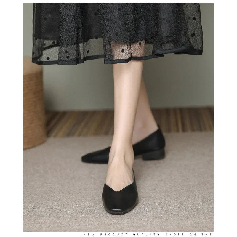 New Women's  Square Toe Shoes for Spring/Autumn -  Shallow Cut Low Heels, Home Style Versatile Flat Casual Women's Shoes