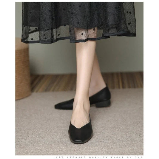 New Women's  Square Toe Shoes for Spring/Autumn -  Shallow Cut Low Heels, Home Style Versatile Flat Casual Women's Shoes