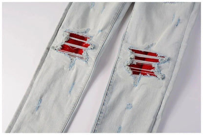 Calça Jeans Masculina de Cintura Reta Rasgada, Cor Sólida, Elástica, Respirável, Confortável e de Alta Qualidade, Nova Tendência Primavera Outono