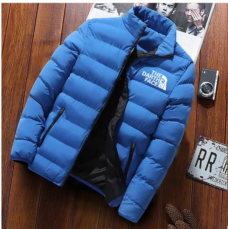 2024 men's trendy casual wear new warm parka winter coat solid color stand up collar zipper windproof cotton printed jacket