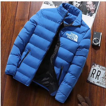 2024 men's trendy casual wear new warm parka winter coat solid color stand up collar zipper windproof cotton printed jacket