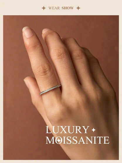 Moissanite Wedding Band 925 Sterling Silver Eternity Rings Platinum Plated Lab Created Diamond Stackable Ring for Women