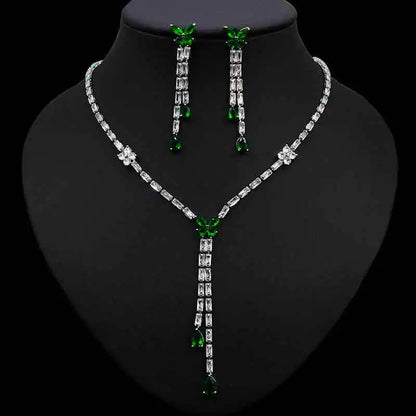 Diamond-encrusted waterdrop necklace and earring set, light luxury high-end clavicle chain, niche and versatile jewelry