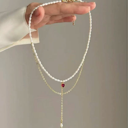Fashion Tassel Chain Pendant Necklace For Women Boho Transparent Crystal & Imitation Pearl Chain Jewelry Valentine's Gift N0538