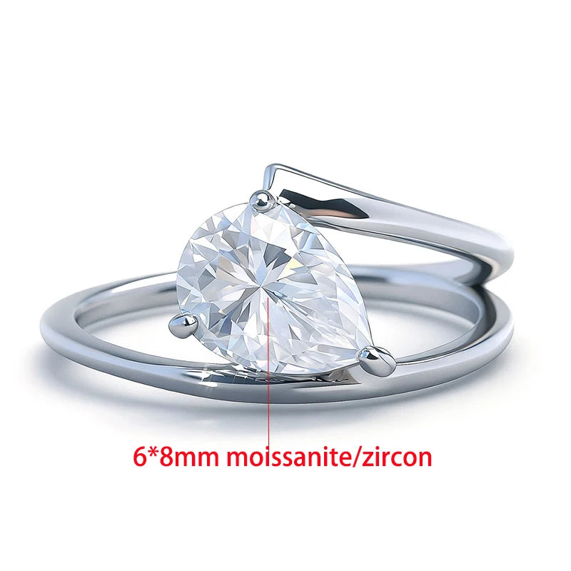 D Color VVS1 6*8mm Pear Cut Moissanite Rings for Women Sparkling Wedding Proposal Birthday Gift 100% S925 Sterling Silver