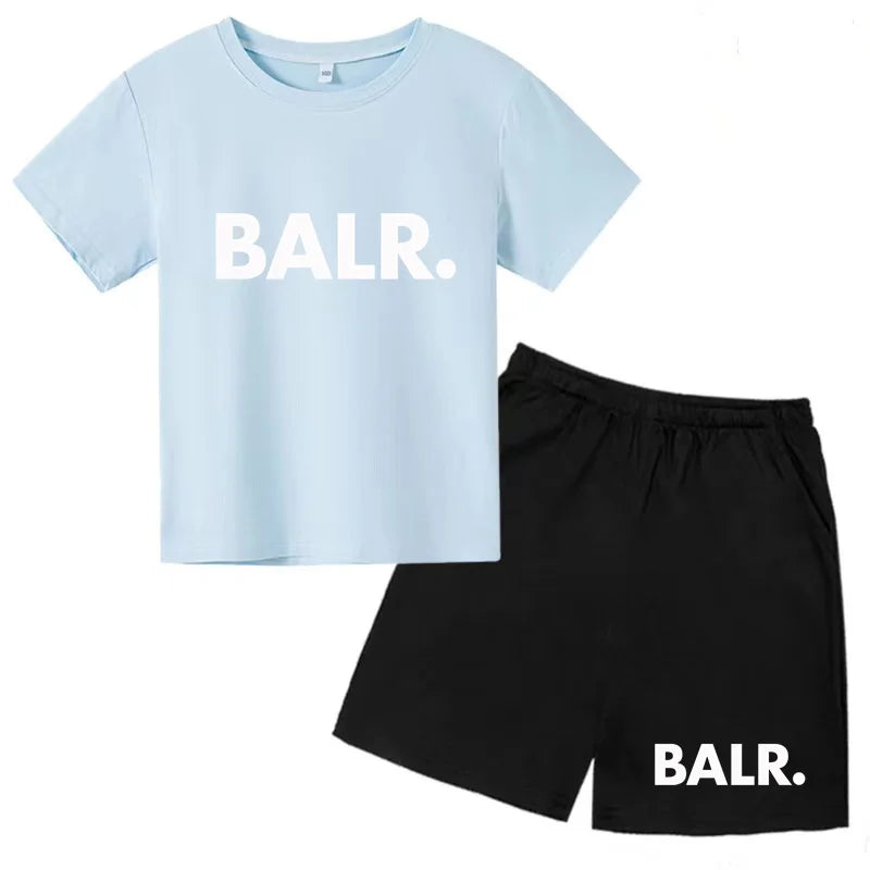 Kids T-shirt Summer Sunshine Brand Monogram Print Short Sleeve+Shorts 2P Boys Girls Toddler 3-12years Leisure Sports Jogging Set
