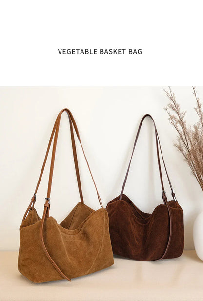 Women's Natural Nuede Genuine Leather Handbags Ladies large capacity Tote Bag Female Design Luxury Commuting Yoga Bag  hobo bag