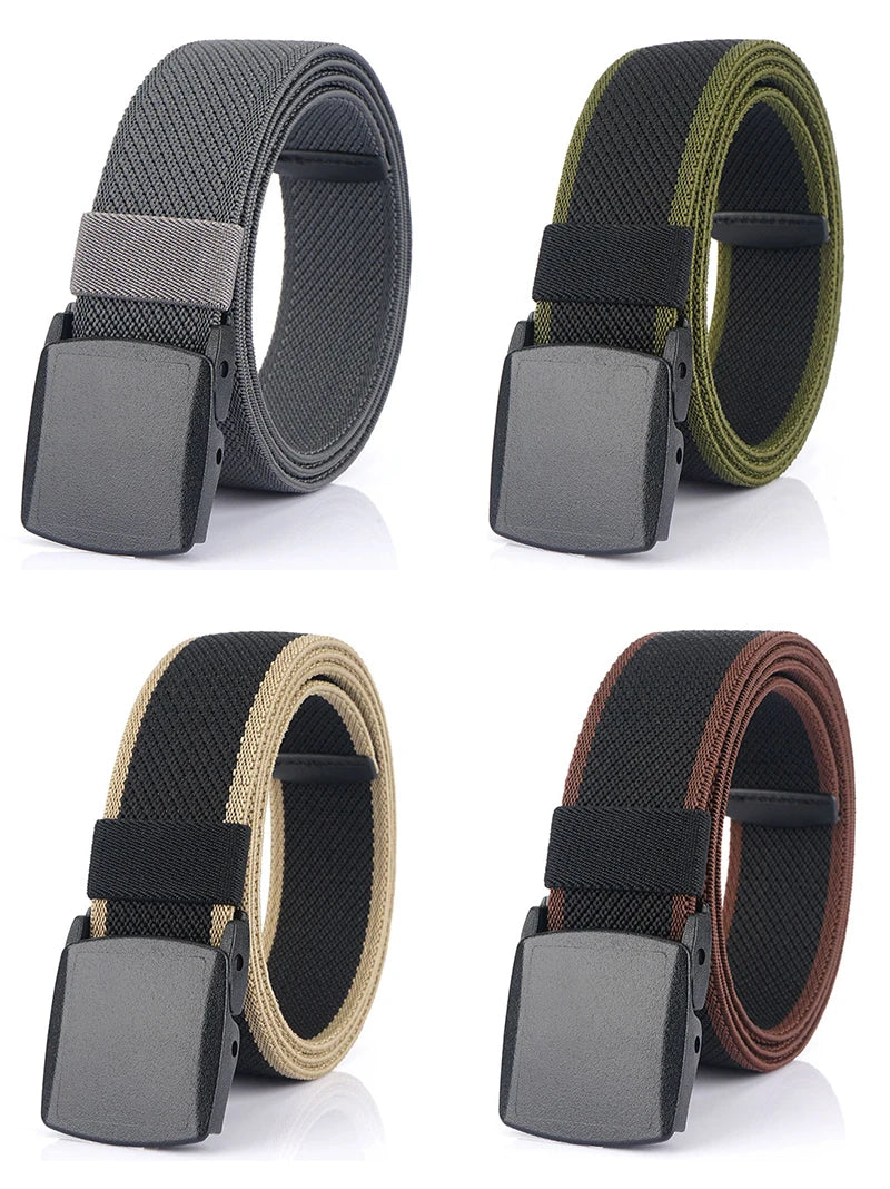 Metal Free Men's Elastic Belt Strong Engineering Plastic Quick Release Nylon Buckle Unisex Stretch Belt Outdoor Girdles