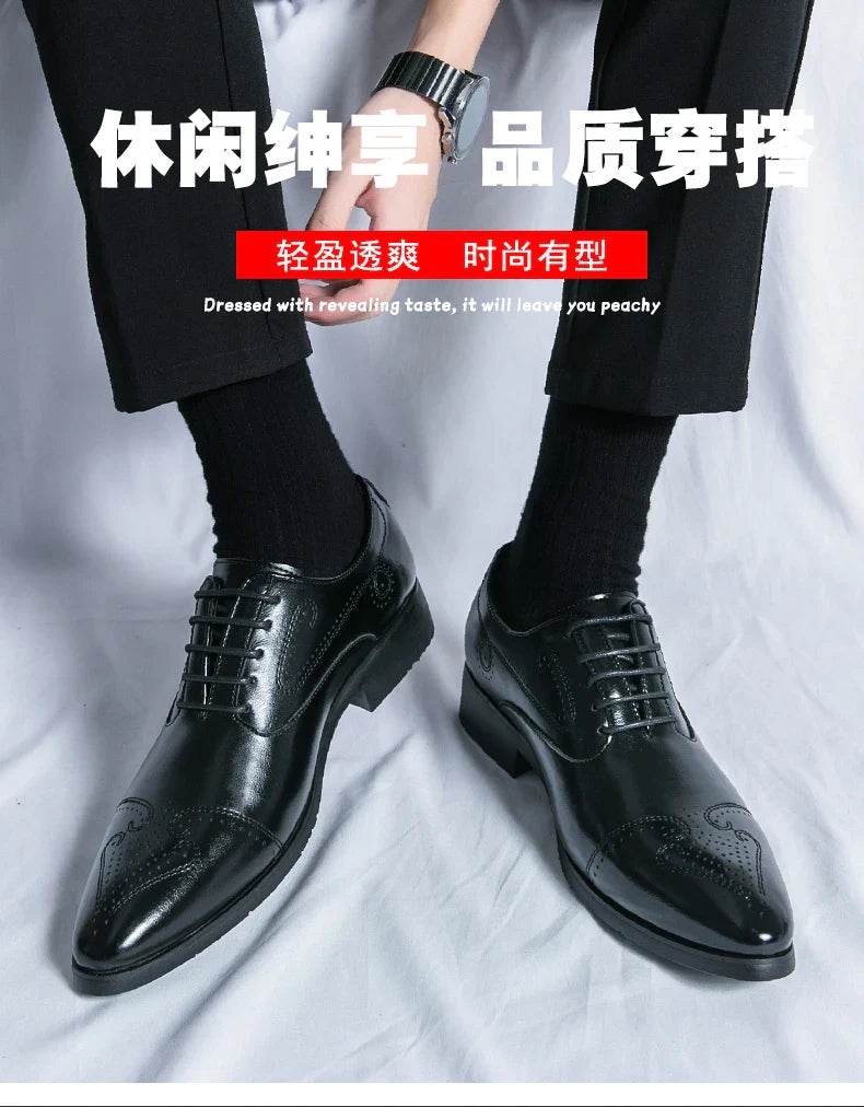 Trend Brogues Casual Business Shoes Men Wedding Pointed Toe Office Formal Social Leather Shoes For Men Trend Men's Dress Shoes