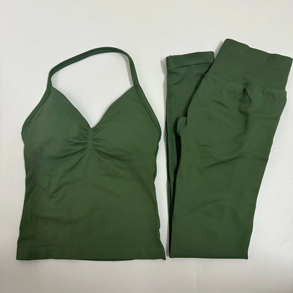 Yoga Leggings Set Women Backless Tank Tops High Waist Scrunch Gym Suit Fitness Clothes Outfit Workout Yoga Set