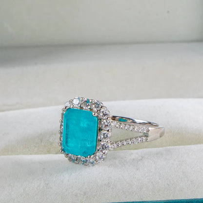 Luxury  sterling silver ring for charm lady with green emerald gemstones wedding fine Jewelry gift size 6-10