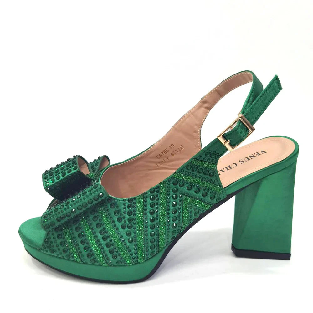 Black Color Elegant High Heels Nigeria Popular Design African Ladies Shoes And Bag Set for Wedding Party