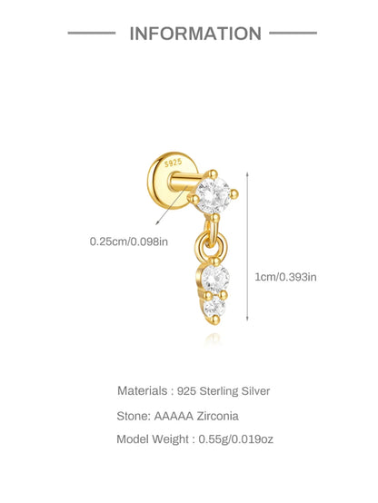 1PC Four Pointed Star Moon Tassel Lotus Cartilage Spiral Puncture 925 Sterling Silver Stud Earring For Women Ins Earring