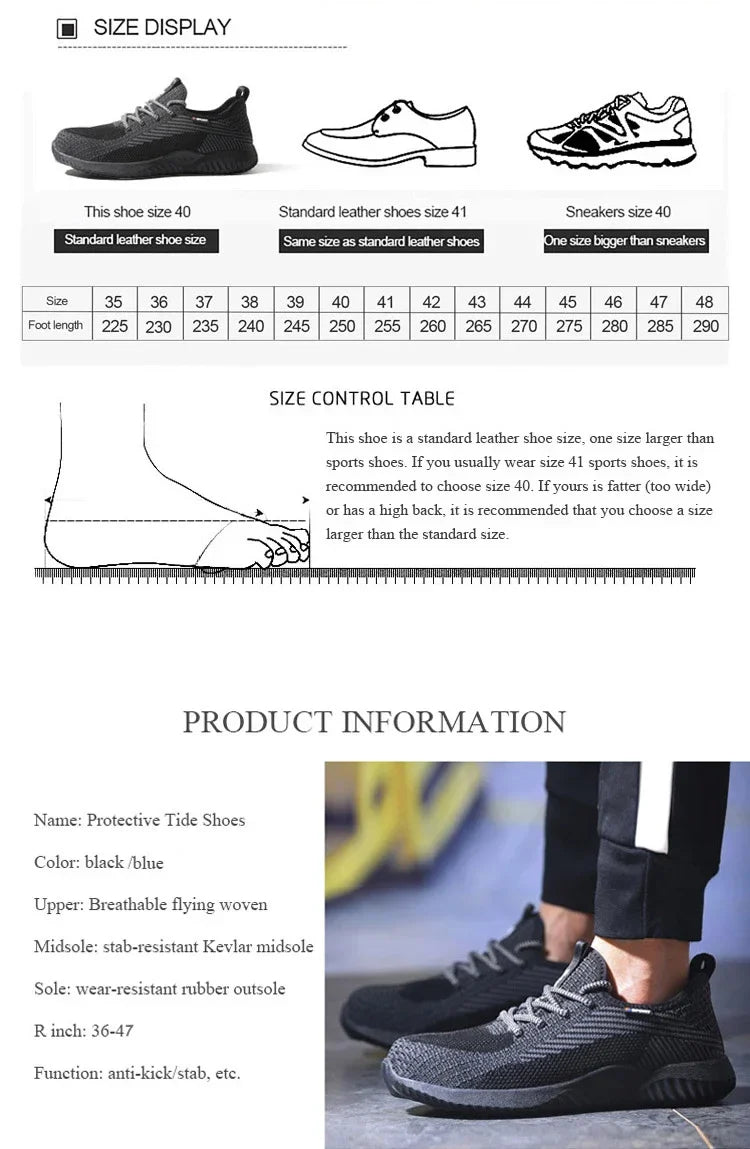 Safety Shoes Men's Work Boots Steel Toe Cap Puncture-Proof Indestructible Security Work Shoes Women Light Comfortable Sneakers