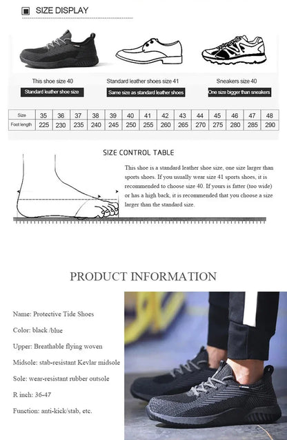 Safety Shoes Men's Work Boots Steel Toe Cap Puncture-Proof Indestructible Security Work Shoes Women Light Comfortable Sneakers