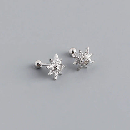 925 Sterling Silver Fashion Korean Petal Screw Bead Stud Earrings for Women Charm Ear Bone Piercing Jewelry Accessories