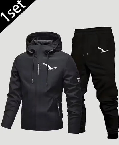 New men's jacket + thickened pants set, suitable for autumn and winter seasons, office, outdoor leisure, and fashionable sports