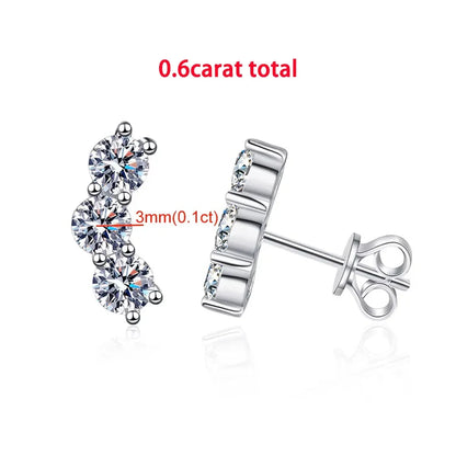 3/5-stone Smile Full Moissanite Diamond Stud Earring with Certificates 925 Sterling Silver Sparkling Diamond Earrings for Women
