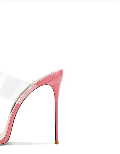 Pink Summer New Fashionable Open toed Sandals High Heels Women's Fine Heels Sharp Pointed Design Sensation Cool Slippers