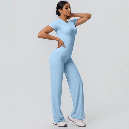 Fitness Sports Workout Yoga Set for Women Naked Feel Slim Casual Workout Top T-Shirt Quick Drying Push Up Running Pants Yoga Set