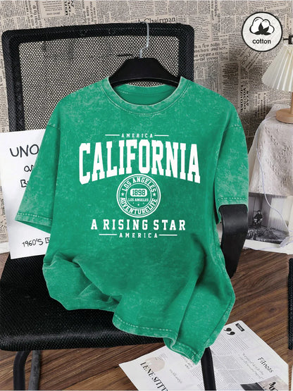 America California City Letter Washed T-Shirts Mens Oversized Cotton T Shirt Summer Short Sleeve O-Neck Tops Casual Male Tees