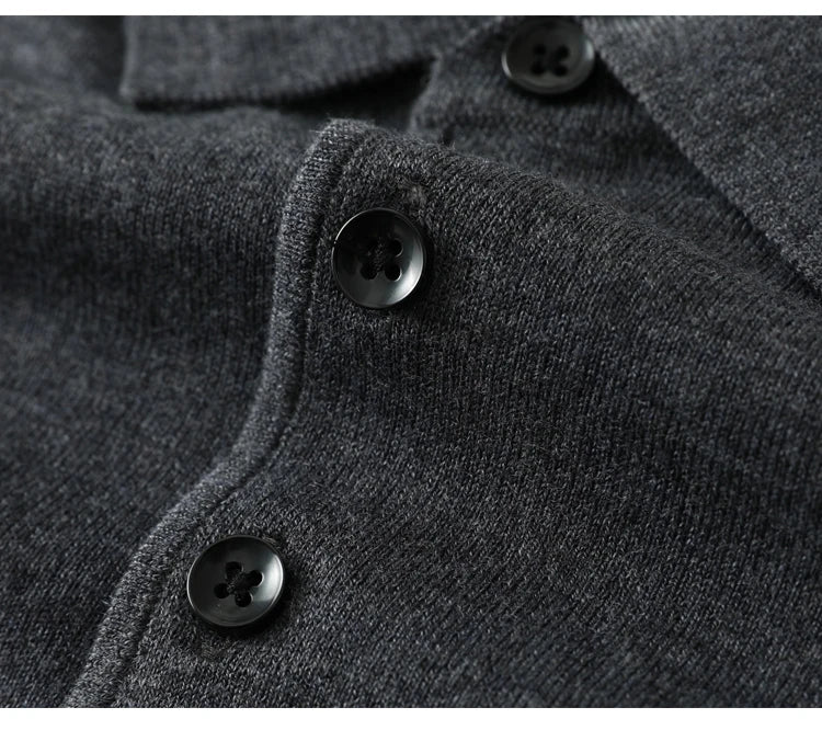 Spring Autumn Men Shirt  Merino Worsted Wool Knitted Pullover Long Sleeve Polo-Collar Clothing Tops Smart Casual Thin Outerwears
