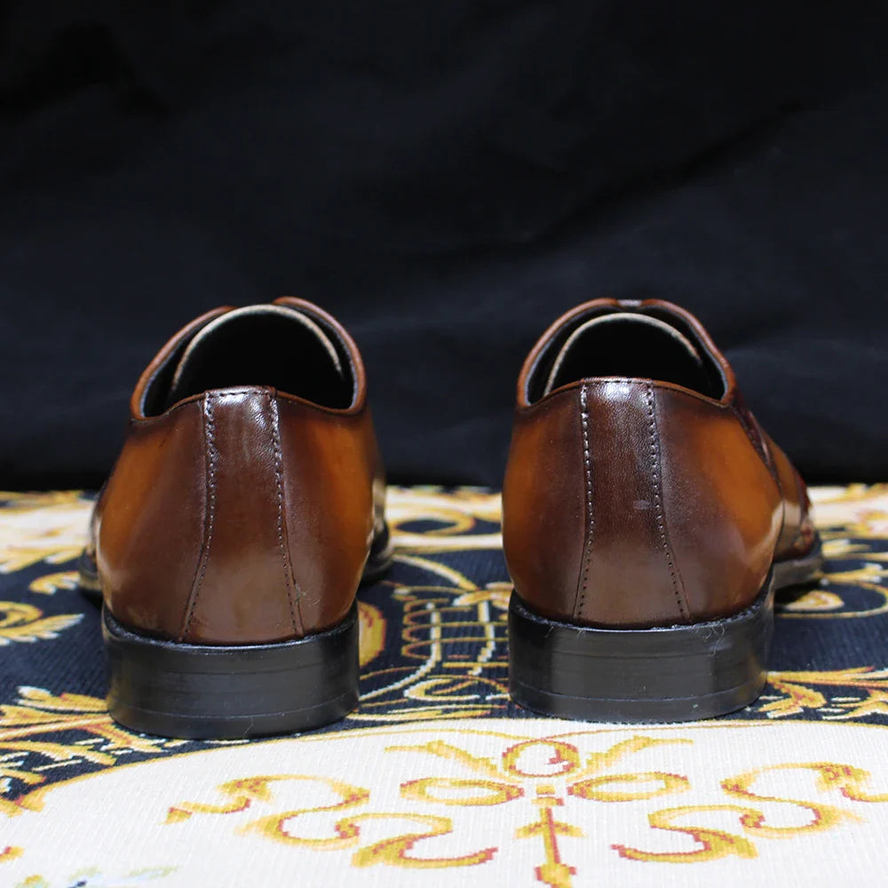 Luxury Men's Patent Leather Dress Shoes Alligator Pattern Oxford Brogue Lace-Up Formal Shoes for Office Wedding Party