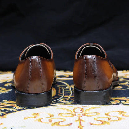 Luxury Men's Patent Leather Dress Shoes Alligator Pattern Oxford Brogue Lace-Up Formal Shoes for Office Wedding Party