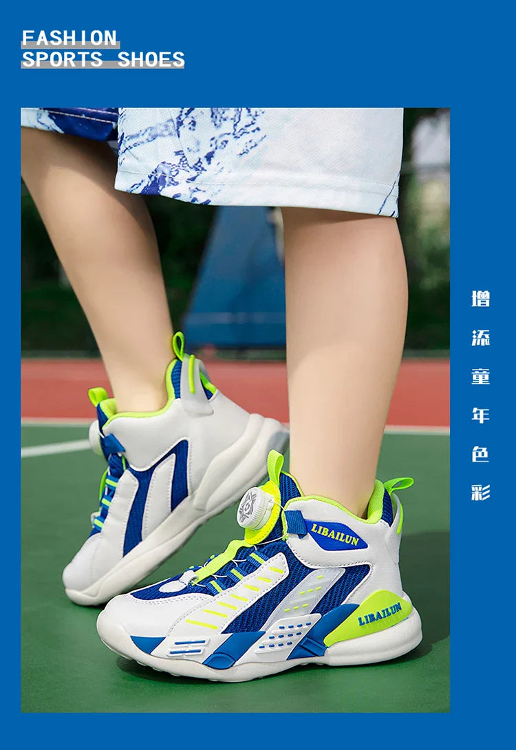 New Children Basketball Shoes Swivel Button Boys Fashion Sneakers Girls School Sport Shoes Kids Casual Trainers Outdoor Shoes