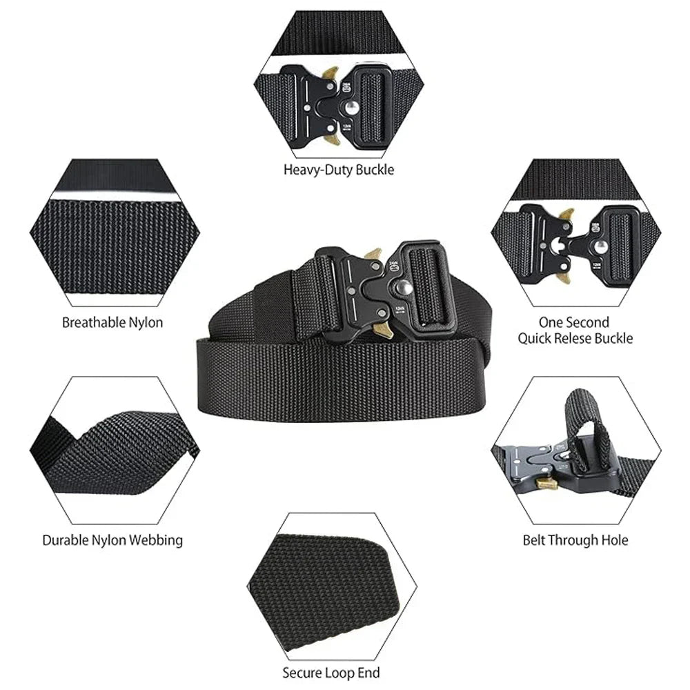 Men Tactical Belt Quick Release Outdoor Zinc Alloy Buckle Belt Soft Real Nylon Sports Hiking Camping Hunting Belt