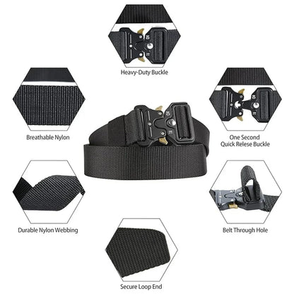 Men Tactical Belt Quick Release Outdoor Zinc Alloy Buckle Belt Soft Real Nylon Sports Hiking Camping Hunting Belt