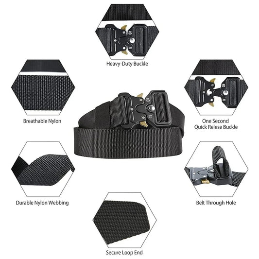 Men Tactical Belt Quick Release Outdoor Zinc Alloy Buckle Belt Soft Real Nylon Sports Hiking Camping Hunting Belt