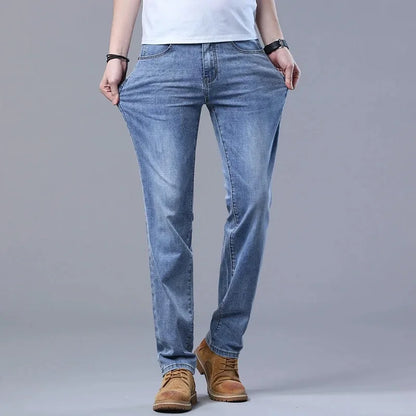 High Quality Spring Autumn Men's Slim Jeans Stylish Casual Stretch Fabric Denim Pants Classic Trousers Smoke Gray Plus Size 40