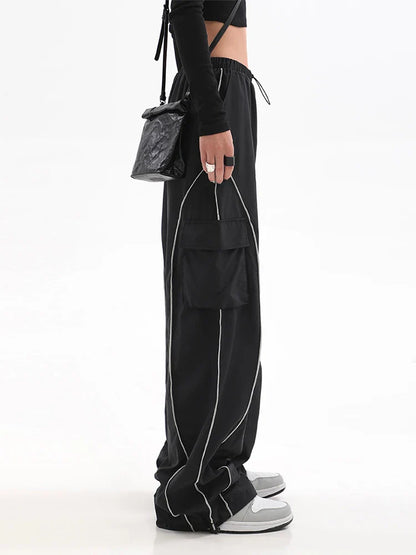 2023 Drawstring Baggy Y2K Cargo Pants Women Low Waist Mopping Sweatpant Trousers Vintage Street Pockets Wide Leg Joggers Pant
