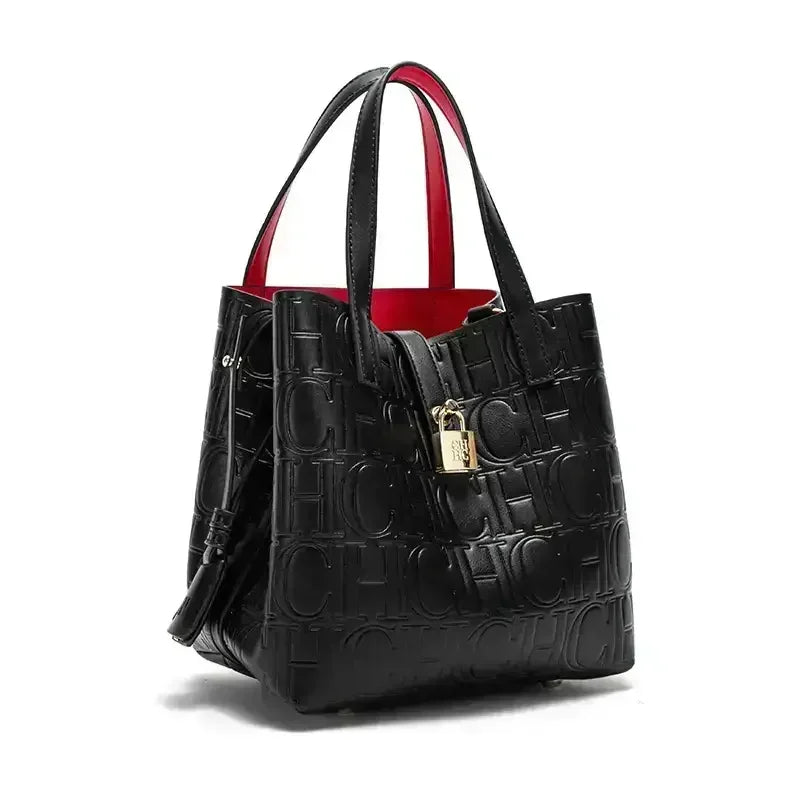 Large Capacity Handbag Luxury Brand Temperament Letter Print with Lock Design 2025 Trendy Women's Crossbody Bag