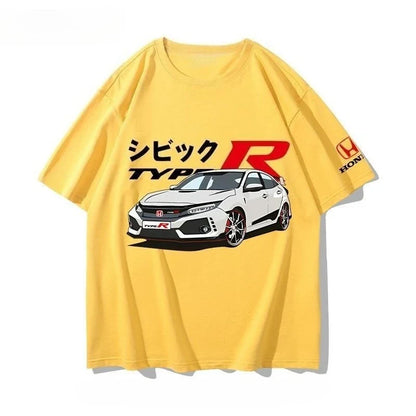 Honda Civic Motorcycle Short-sleeved Classic Modified Car Culture JDM Car Racing Fan T-shirt Club Men's Top