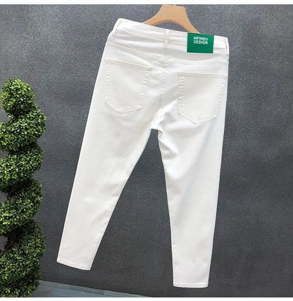 2023 Spring and Autumn New Classic Fashion Solid Color Elastic Casual Jeans Men's Comfortable High-Quality Small Foot Pants 36