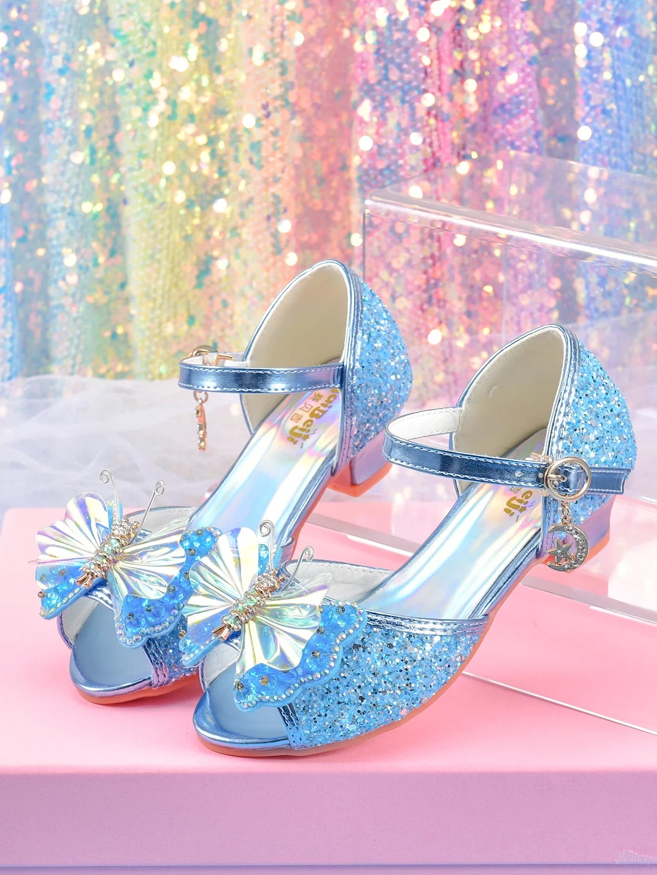 Women's girls' fashionable crystal bow high heels, student princess shoes