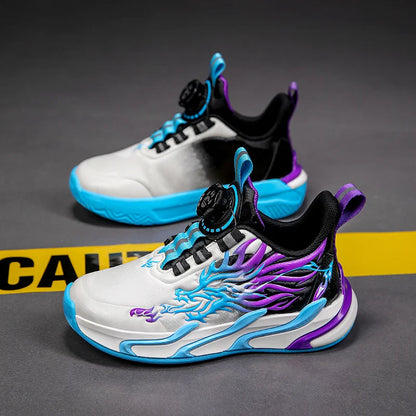New waterproof leather-top rotary buckle children's sports casual shoes breathable running shoes for primary school students