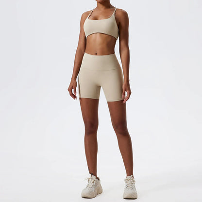 Two Pieces Yoga Set Women Gym Shorts Sports Suit Female Soften Skin-Friendly Activewear Beauty Back Women Sportswear