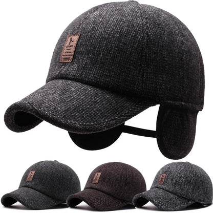 Autumn Winter Warm Men Woolen Baseball Cap Outdoor Ear Cover Earflaps Adjustable Hat Middle-aged Dad Hat With Earmuffs Design