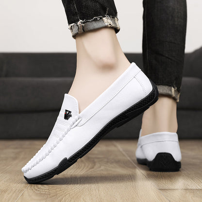 New White Black Leather Men Casual Shoes Luxury Brand Formal Dress Shoes Designer Men Loafers Breathable Slip on Driving Shoes