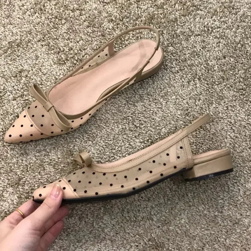 Sandals Women Flat Baotou  Mesh Breathable Bow-knot Sandalias Fashion Summer Low Heels Pointed Shoes Female