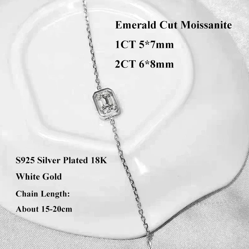 Bezel Setting 1/2CT Pear Marquise Emerald Cut Moissanite Solitaire Link Bracelet Women 925 Silver Diamond Party Wrist Chain