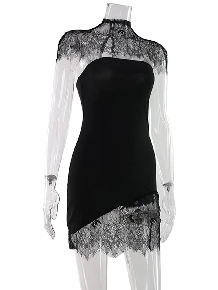 Strapless Solid Lace Patchwork Women Dresses Sheath Sexy Club Hip Wrap Bodycon Vestidos Female Outfits Party Chic