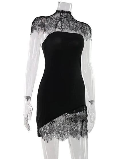 Strapless Solid Lace Patchwork Women Dresses Sheath Sexy Club Hip Wrap Bodycon Vestidos Female Outfits Party Chic
