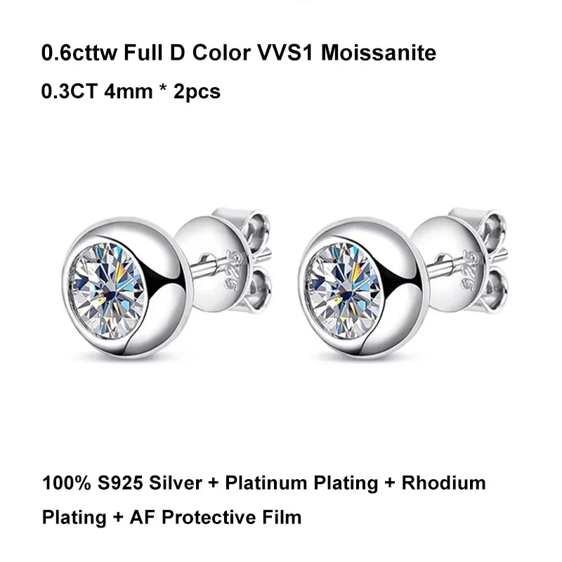 2 in 1 Round Bubble Full D Color Moissanite Stud Earrings for Women 925 Silver All Diamond Earring Pierced Ear Fine Jewelry