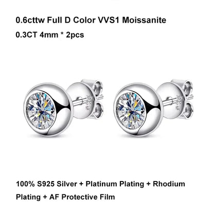 2 in 1 Round Bubble Full D Color Moissanite Stud Earrings for Women 925 Silver All Diamond Earring Pierced Ear Fine Jewelry