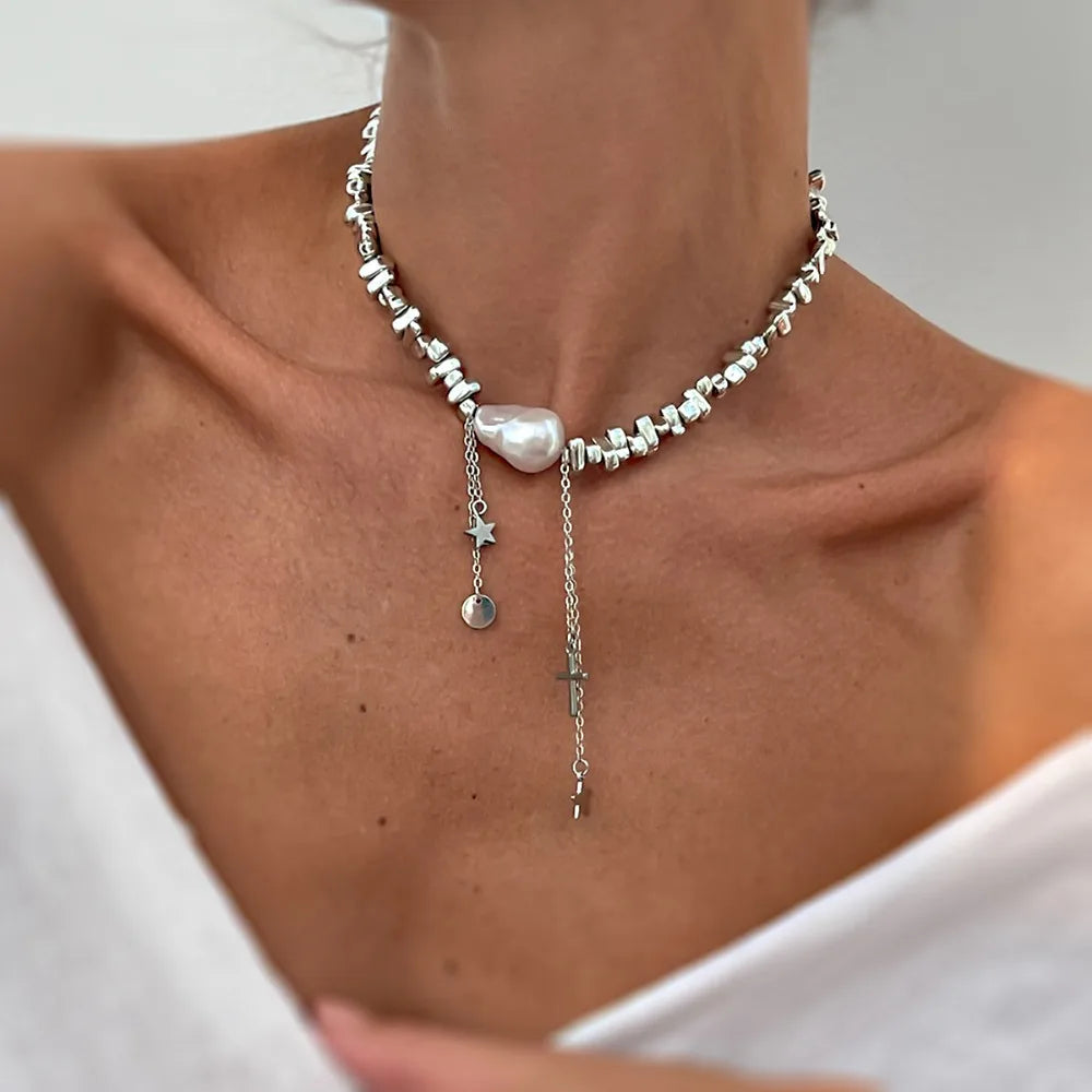 Elegant Irregular Imitation Pearl Beads Necklace for Women Vintage Party Wedding Tassels Choker Fashion Jewelry Accessories Gift