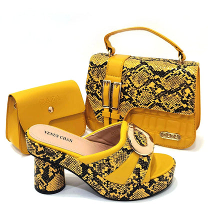 Retro Design!Three-Piece Set Peach Color Patent Leather Bag With Ribbon For Women, Classic High-Heeled Shoes